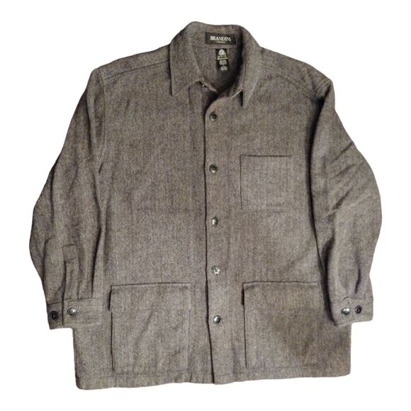 VTG Brandini Herringbone Gray 100% Wool Jacket/Shacket with pockets, Size Large - Picture 1 of 9